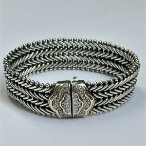 925/14K yellow gold diamond designer woven chain bracket💎✨